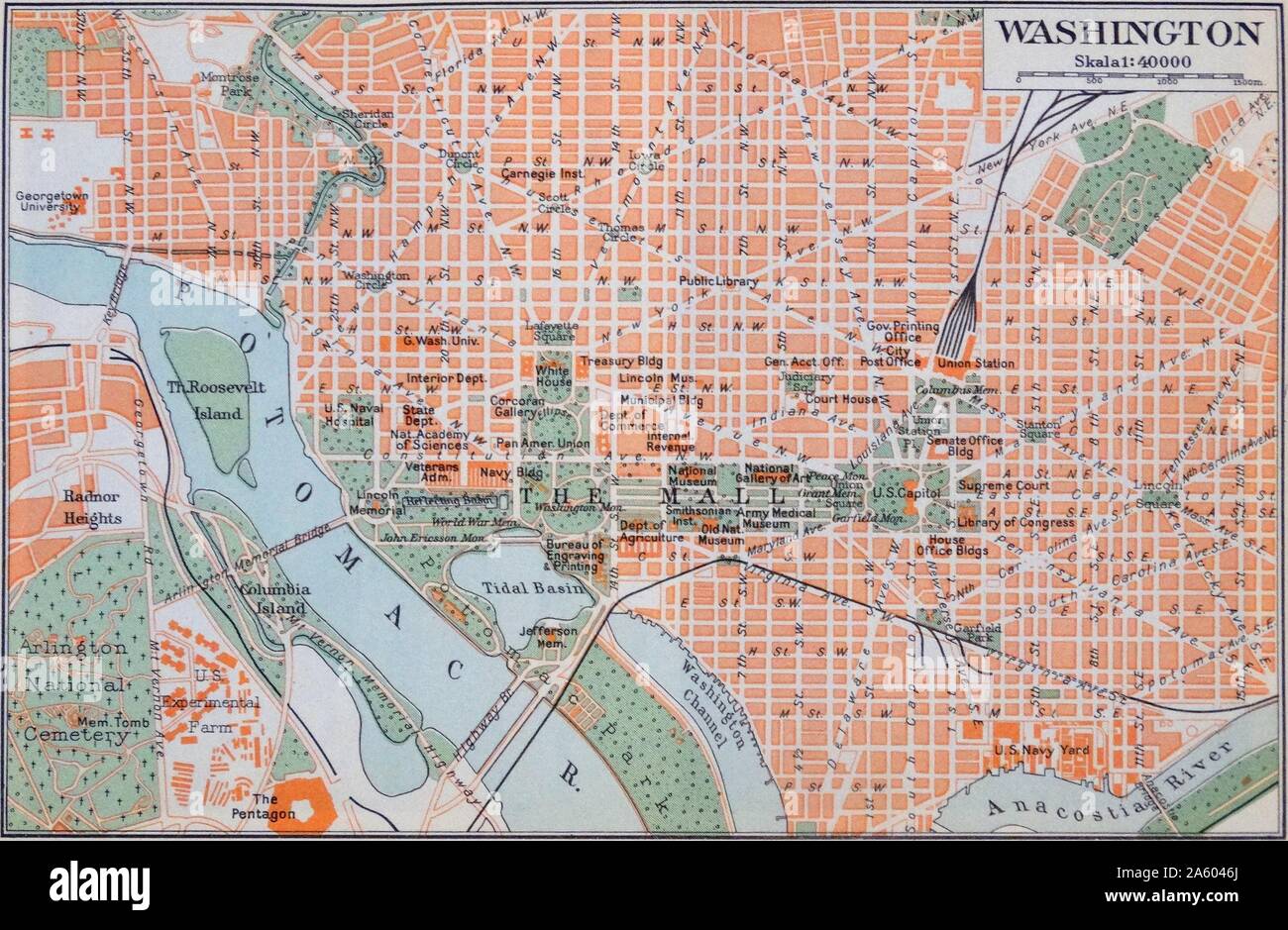Map of Washington D.C. during the 20th Century Stock Photo