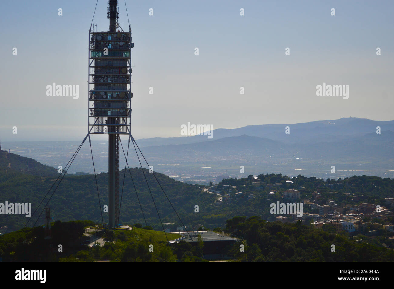 The Torre de Collserola telecommunications tower viewed from Tibidabo in Barcelona, Spain Stock Photo