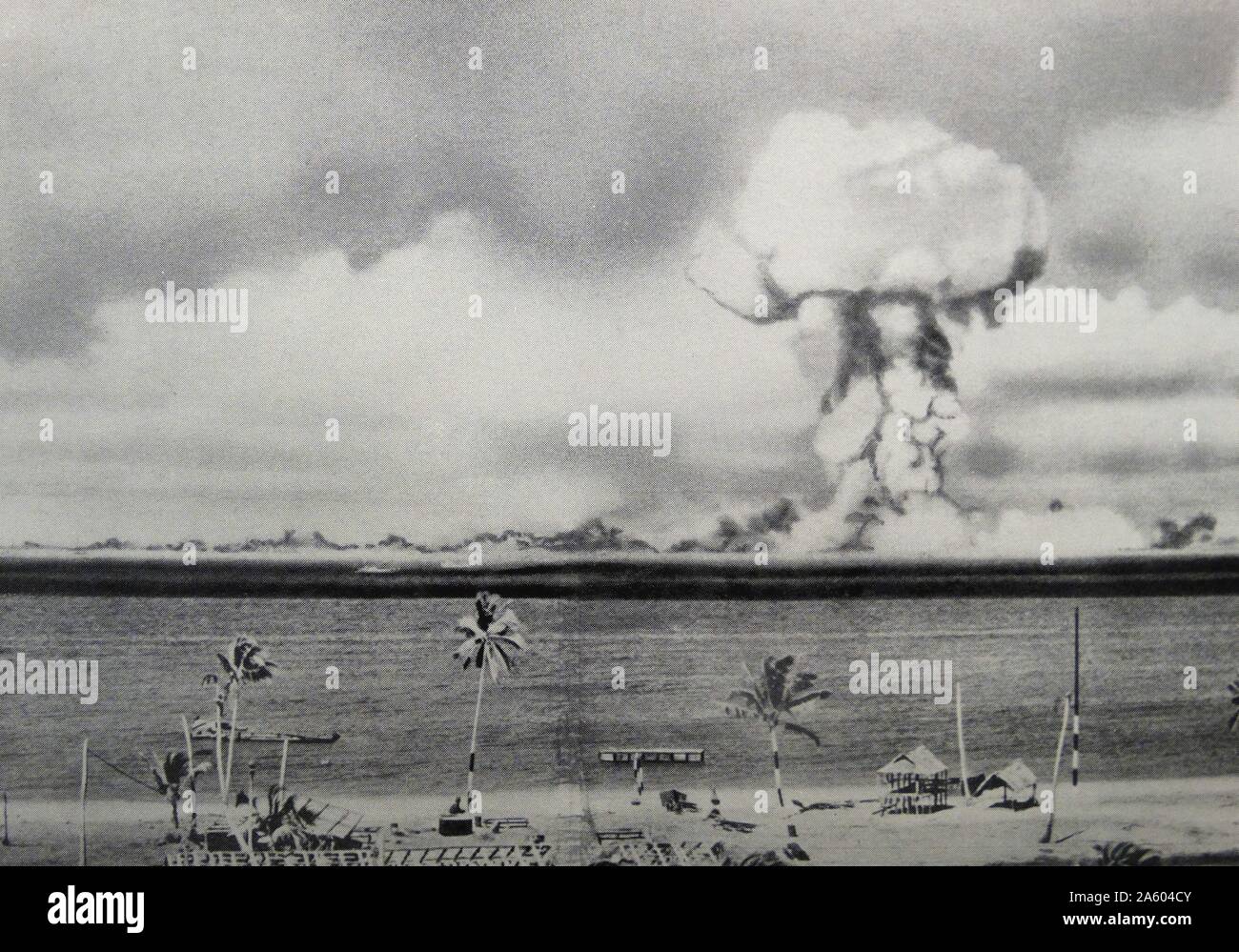 Photographic print of an atomic bomb at Bikini Atoll in Micronesia, the first underwater test. Dated 1946 Stock Photo