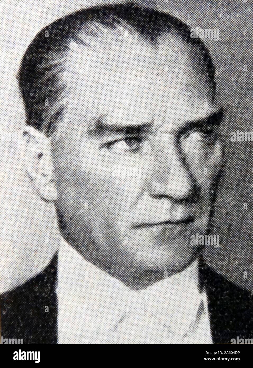 Photographic portrait of Mustafa Kemal Atatürk (1881-1938) a Turkish army officer, revolutionary, and President of Turkey. Dated 20th Century Stock Photo
