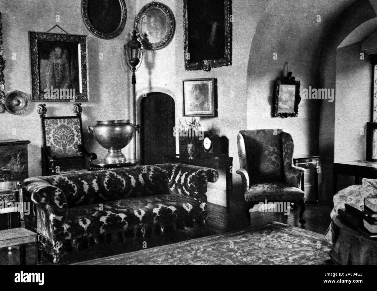 Photograph showing part of the drawing-room at Glamis Castle, the home of the Lyon family since the 14th century. Dated 20th Century Stock Photo