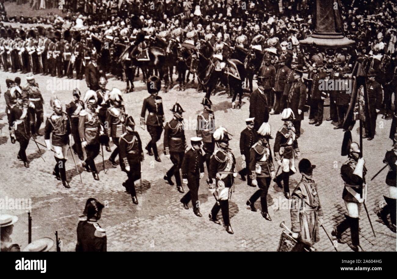 Photograph of the funeral procession for King Edward VII (1841-1910) King of the United Kingdom and the British Dominions and Emperor of India. Dated 20th Century Stock Photo