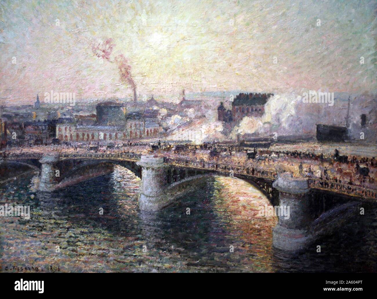 Le Pont Boieldieu a Rouen, Soleil Couchant, 1896 by Camille Pissarro, (1830-1903), Oil on canvas. Stock Photo