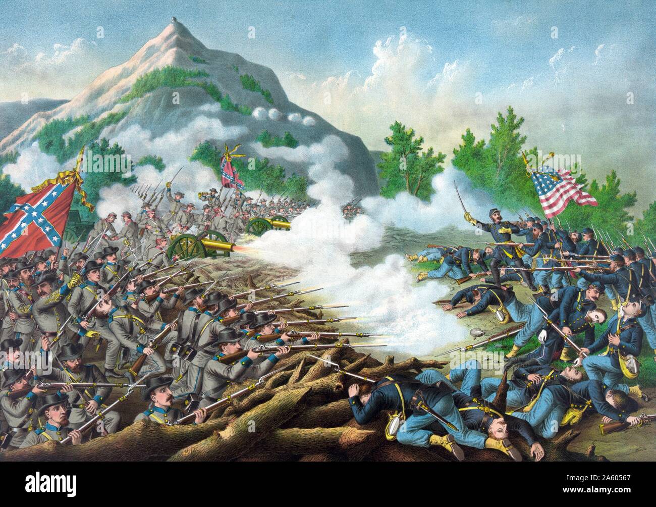 The American Civil war - The Battle of Kenesaw Mountain in 1864. It was the biggest frontal assault launch, started by the Union, against the Confederate army. Stock Photo