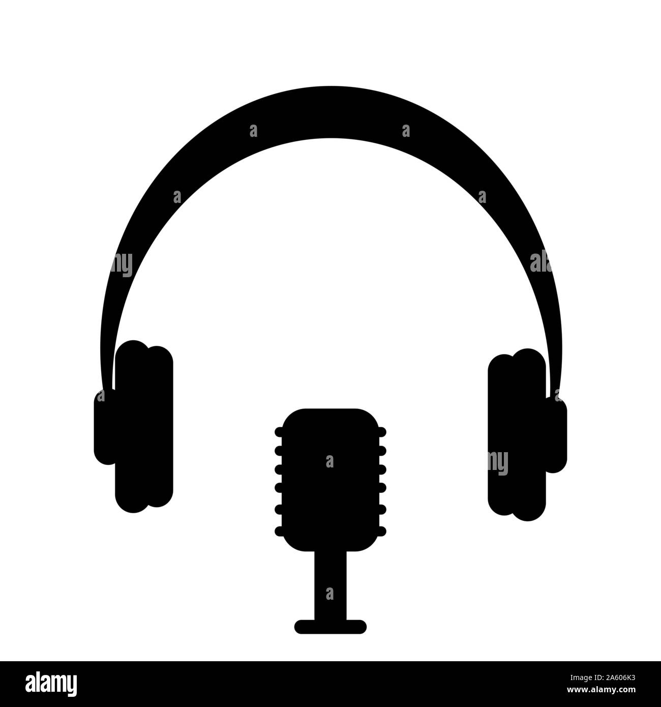 Silhouette image Microphone with headphones. Vector illustration Stock Vector