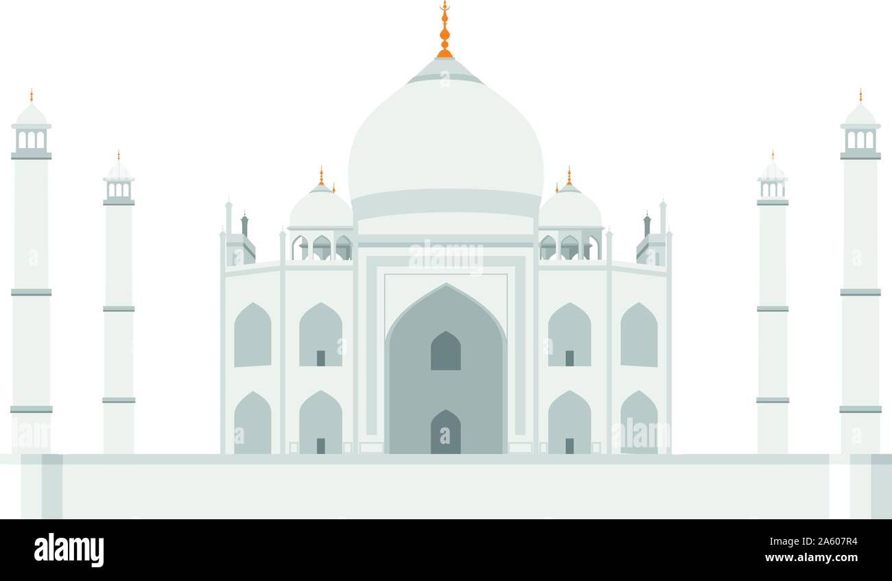 Taj Mahal, Agra, India. Isolated on white background vector illustration. Stock Vector