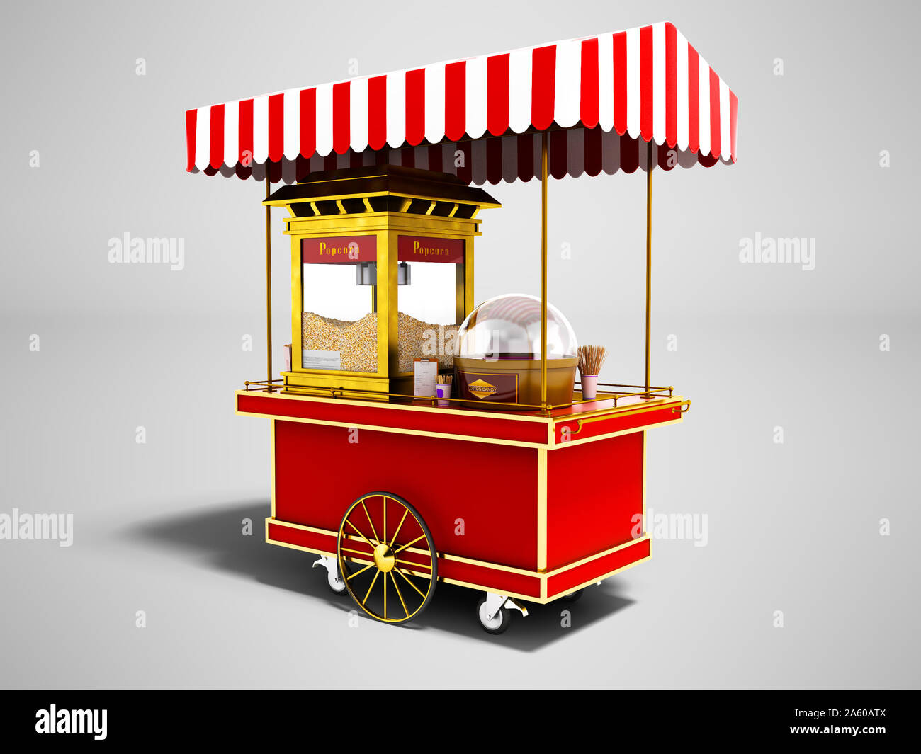 Modern Sale Of Popcorn From Red Truck 3d Render On Gray Background With Shadow Stock Photo Alamy