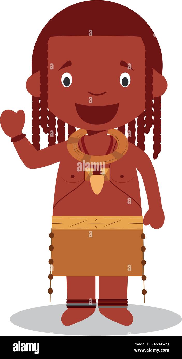 Character from Angola (Himba Tribe) dressed in the traditional way Vector Illustration. Kids of the World Collection. Stock Vector