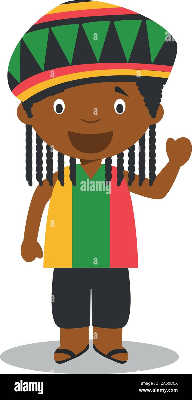 Character from Jamaica dressed in the traditional way with dreadlocks. Vector Illustration. Kids of the World Collection. Stock Vector