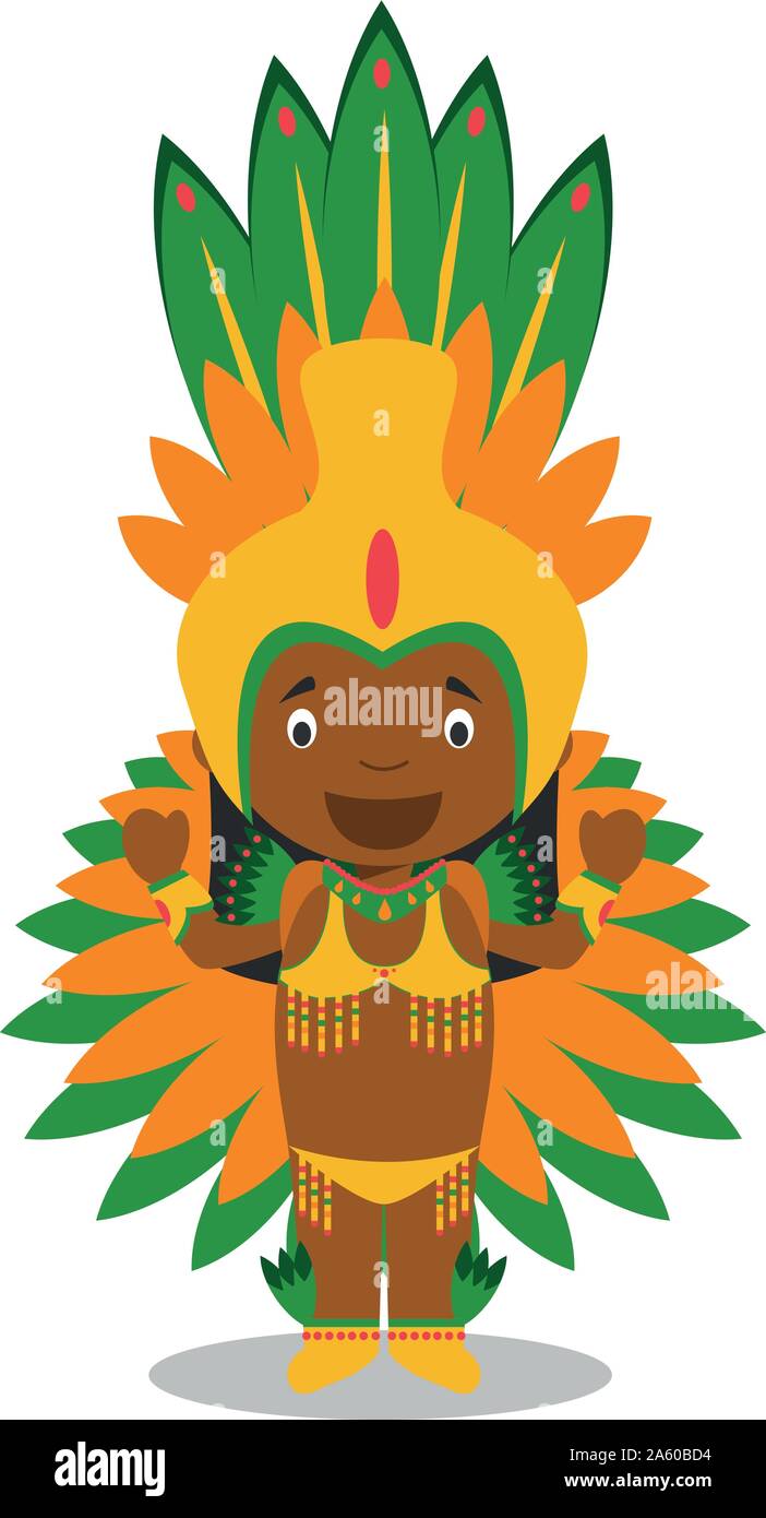 Character from Brazil dressed in the traditional way as a Carnival dancer. Vector Illustration. Kids of the World Collection. Stock Vector