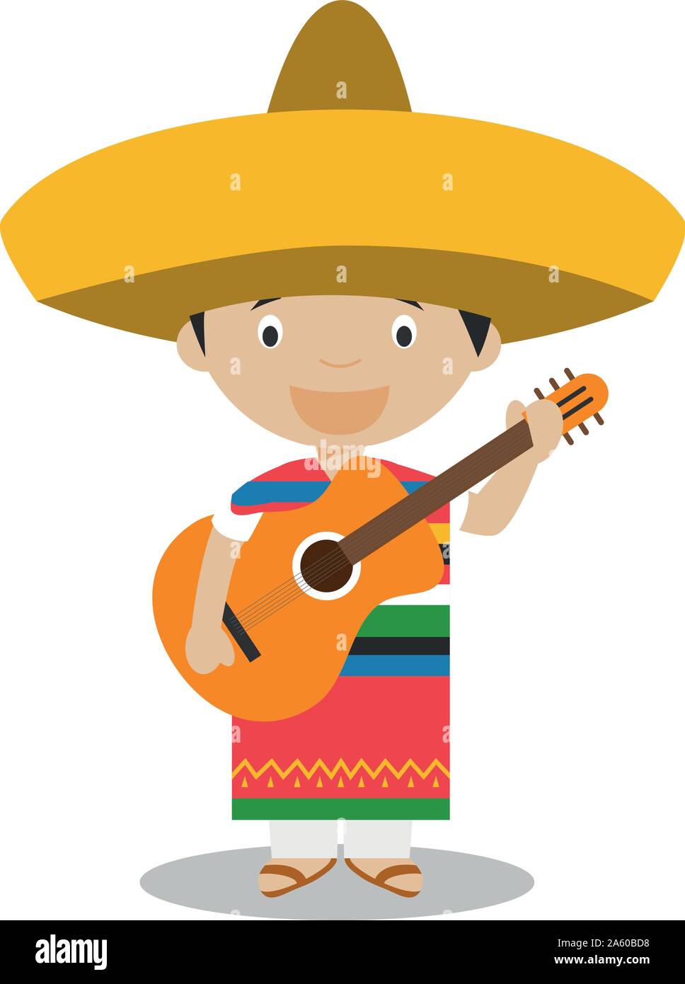 Character from Mexico dressed in the traditional way with guitar. Vector Illustration. Kids of the World Collection. Stock Vector