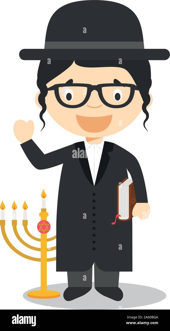 Jewish Rabbi cartoon character from Israel dressed in the traditional way. Vector Illustration. Kids of the World Collection. Stock Vector