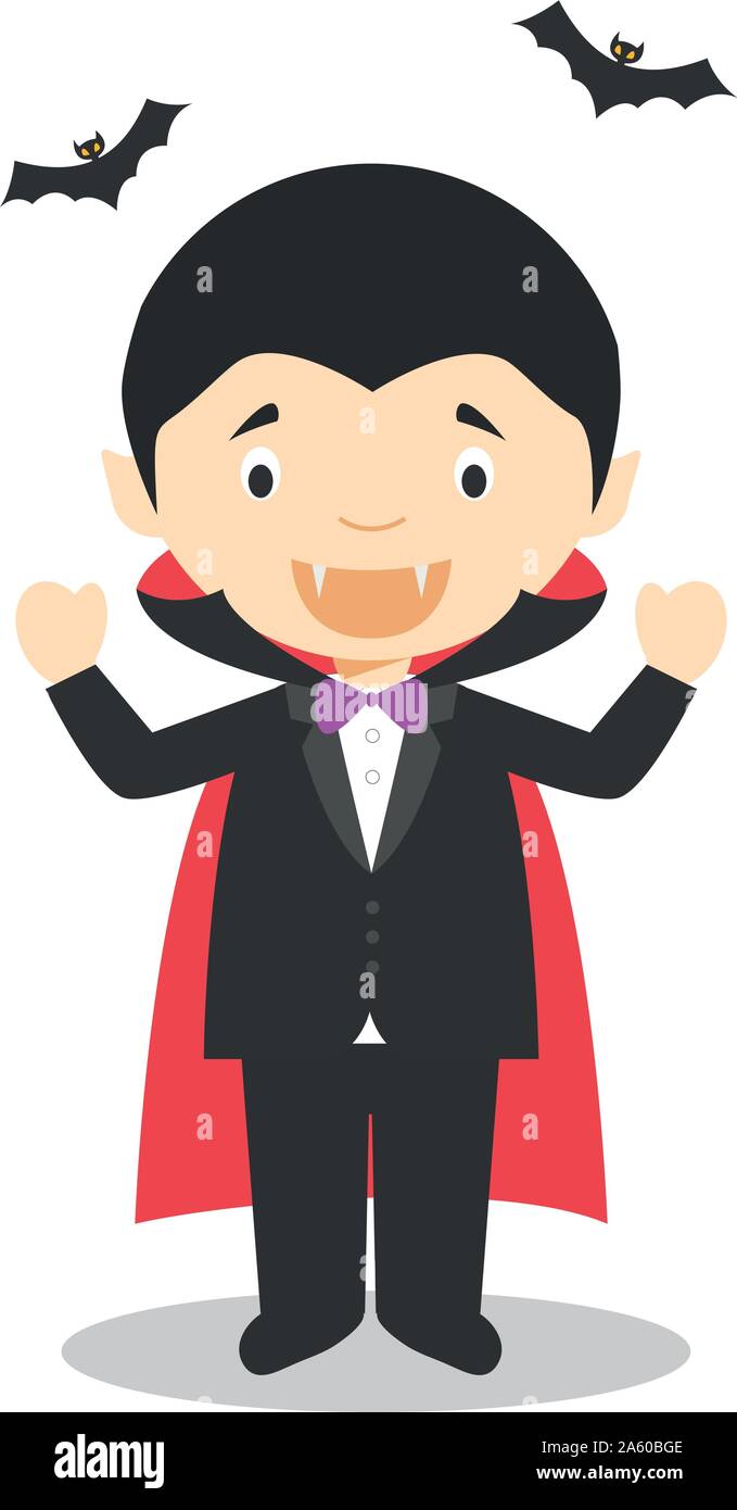 Character from Romania dressed as a vampire of Transilvania. Vector Illustration. Kids of the World Collection. Stock Vector