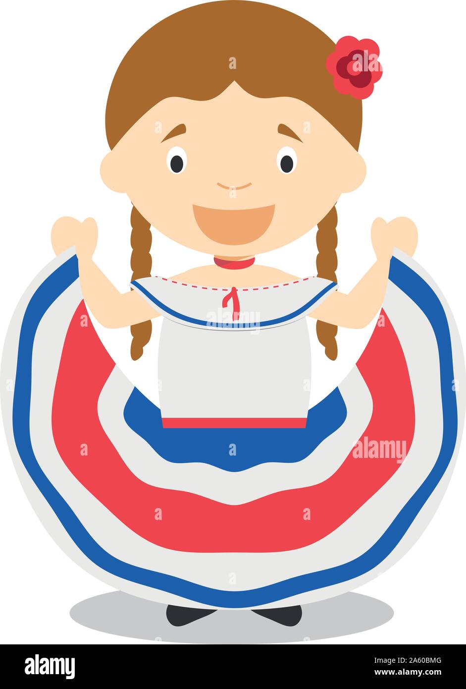 Character from Costa Rica dressed in the traditional way Vector Illustration. Kids of the World Collection. Stock Vector