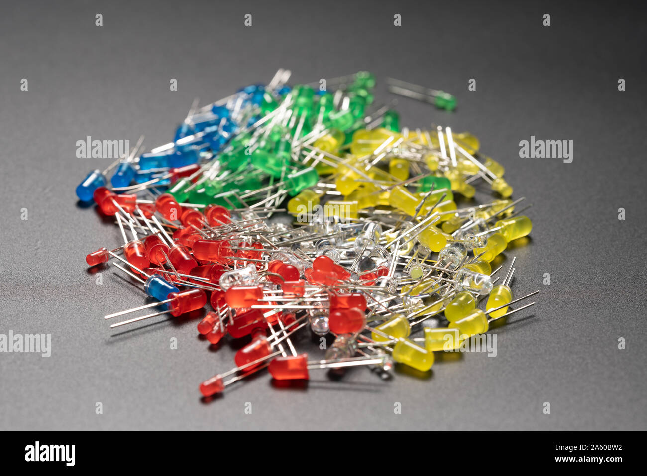 Set of colored LED light-emitting diode (LED) on background Stock Photo