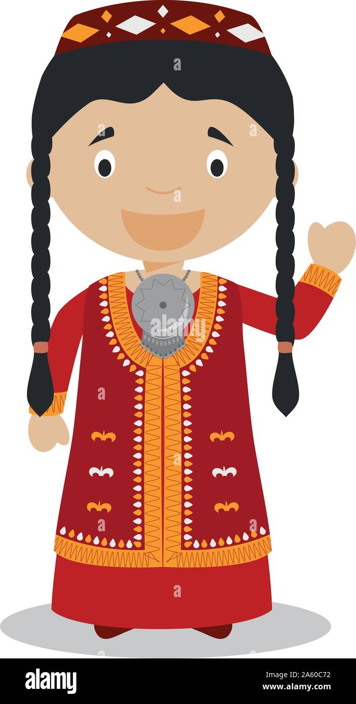 Character from Turkmenistan dressed in the traditional way Vector Illustration. Kids of the World Collection. Stock Vector