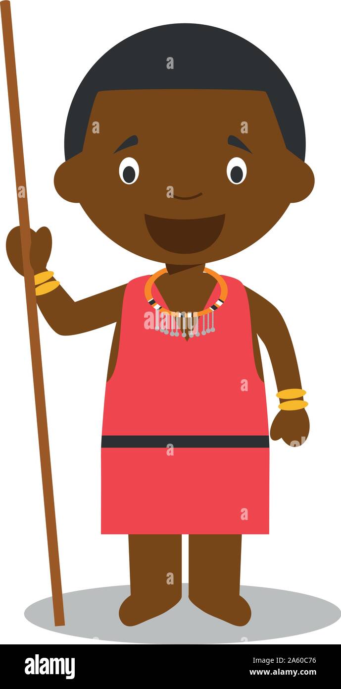 Character from Kenya dressed in the traditional way of the Masai tribe. Vector Illustration. Kids of the World Collection. Stock Vector