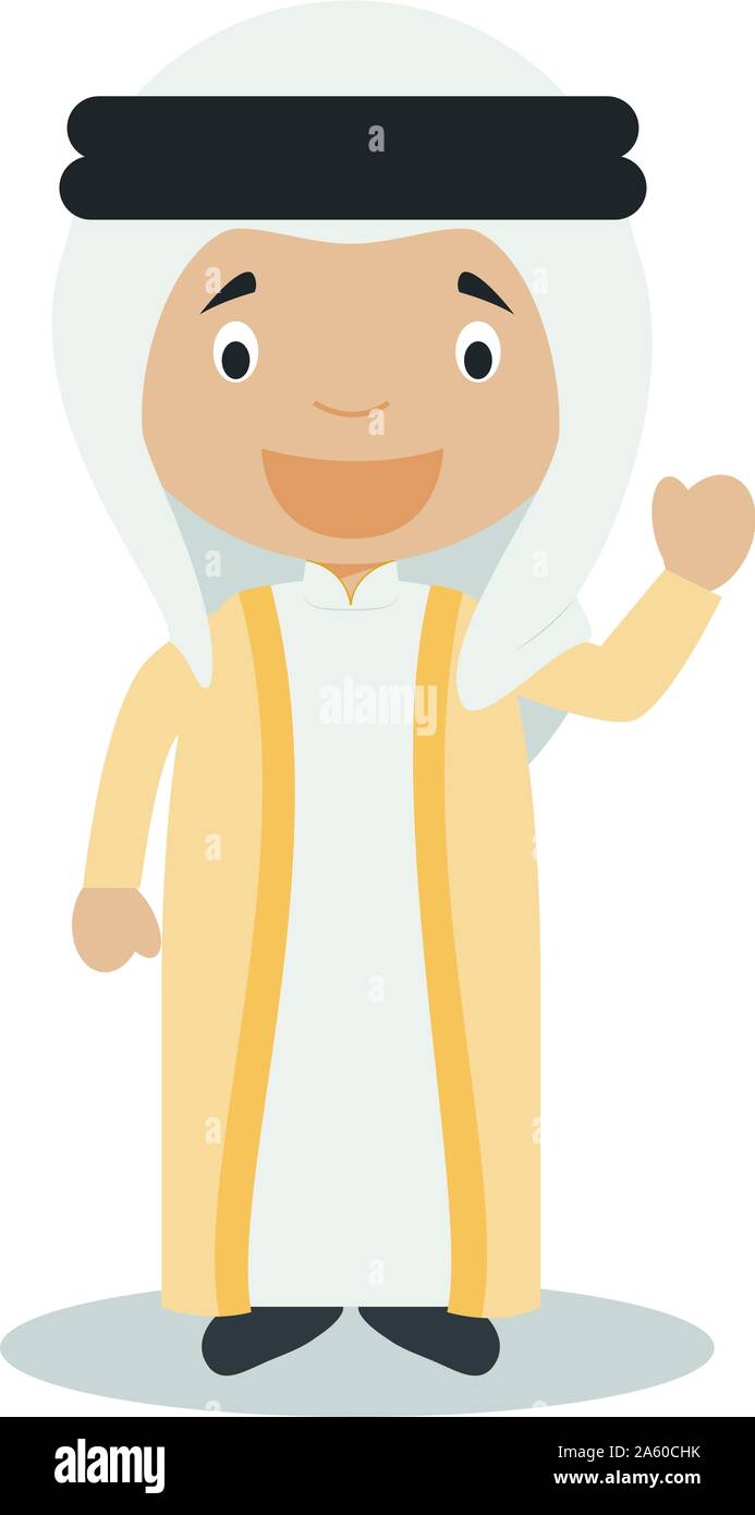 Character from United Arab Emirates dressed in the traditional way Vector Illustration. Kids of the World Collection. Stock Vector