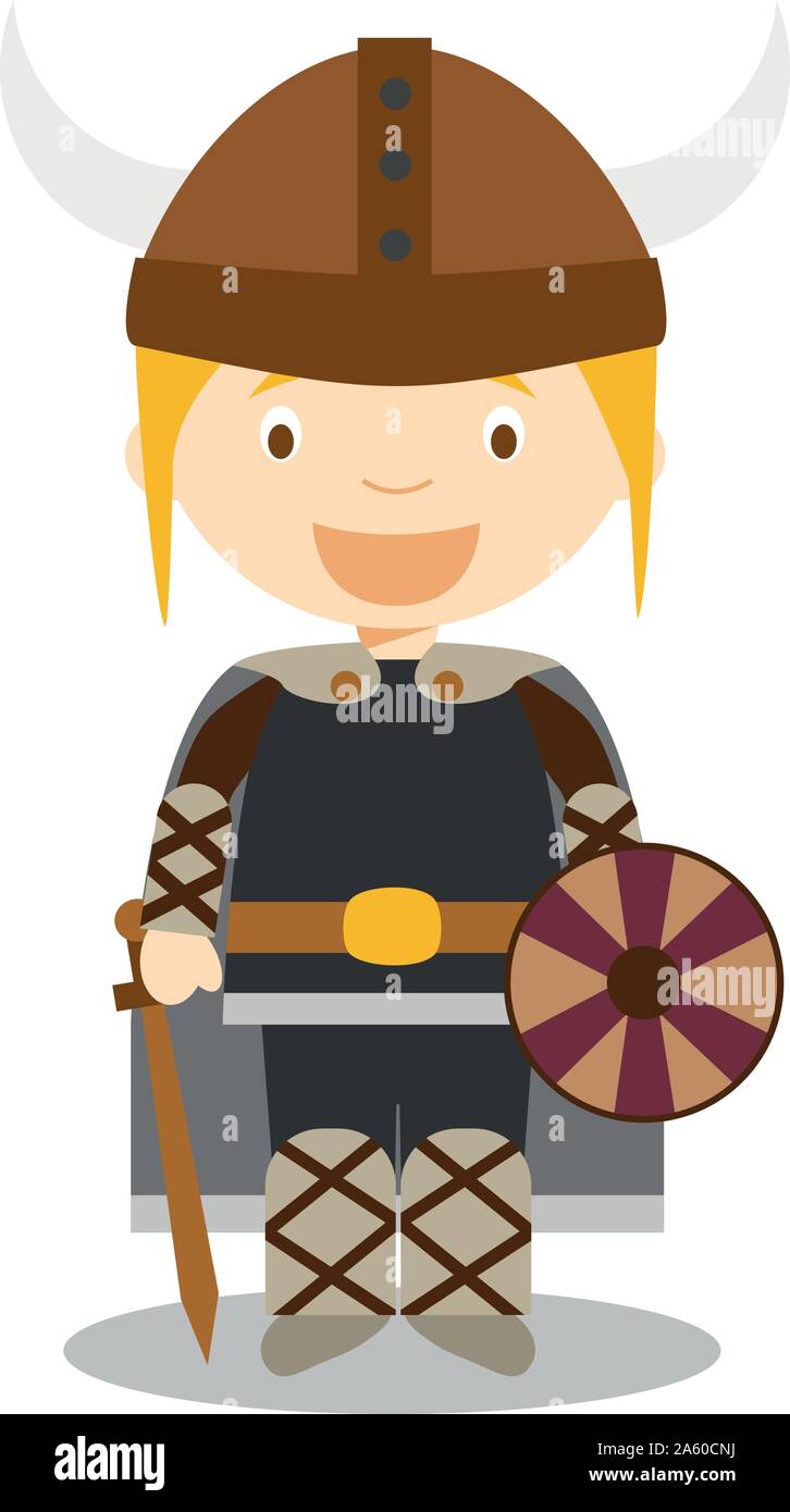 Character from Sweden, Norway or Scandinavia. Viking boy dressed in the traditional way Vector Illustration. Kids of the World Collection. Stock Vector