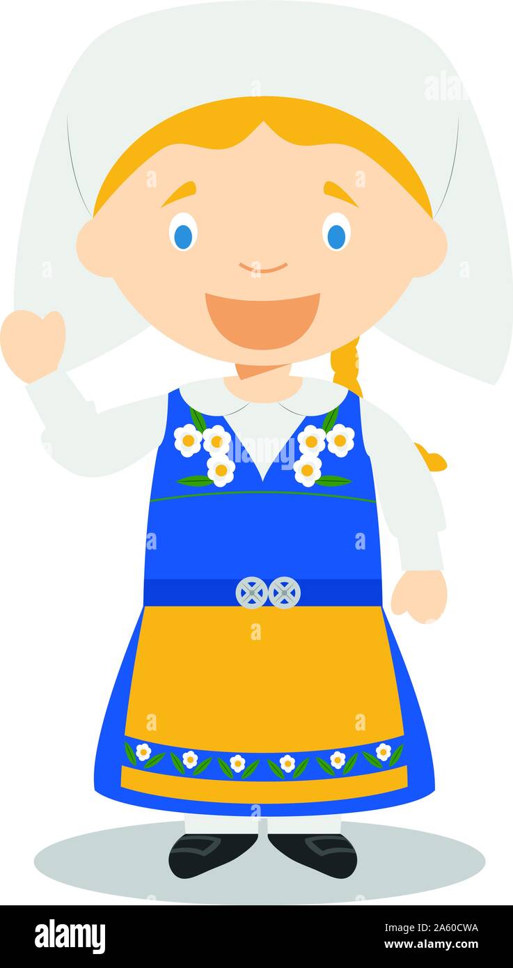 Character from Sweden dressed in the traditional way Vector Illustration. Kids of the World Collection. Stock Vector