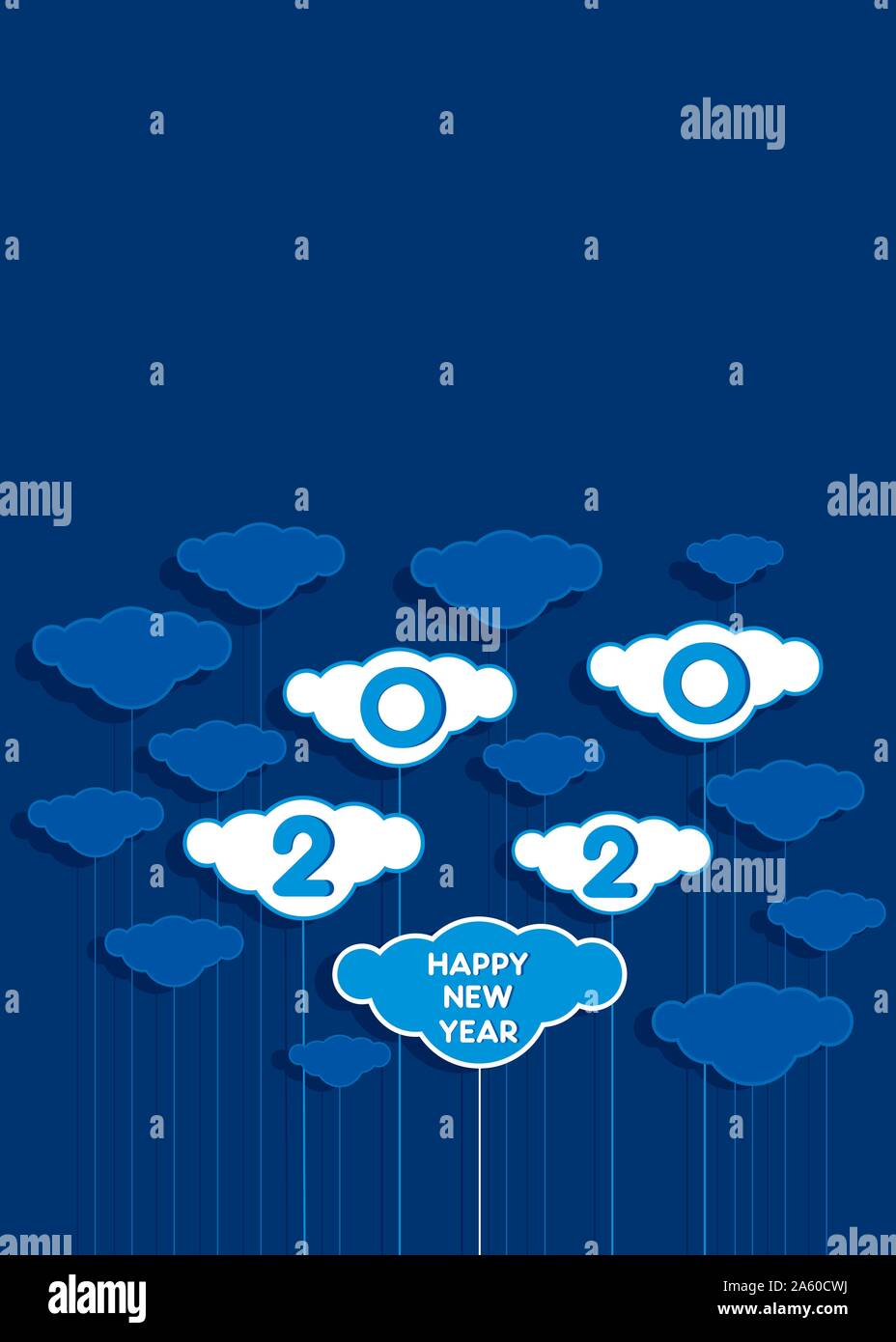 Happy new year 2020 card design, using clouds blue background Stock ...