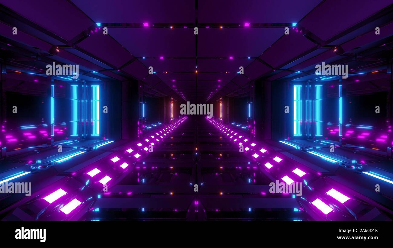 futuristic scifi metal tunnel corridor with nice glowing lights 3d ...