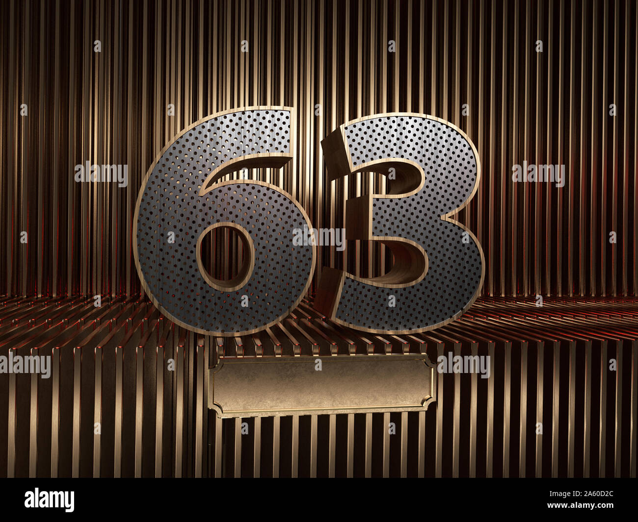 number 63 (number sixty-three), perforated with small holes on the ...