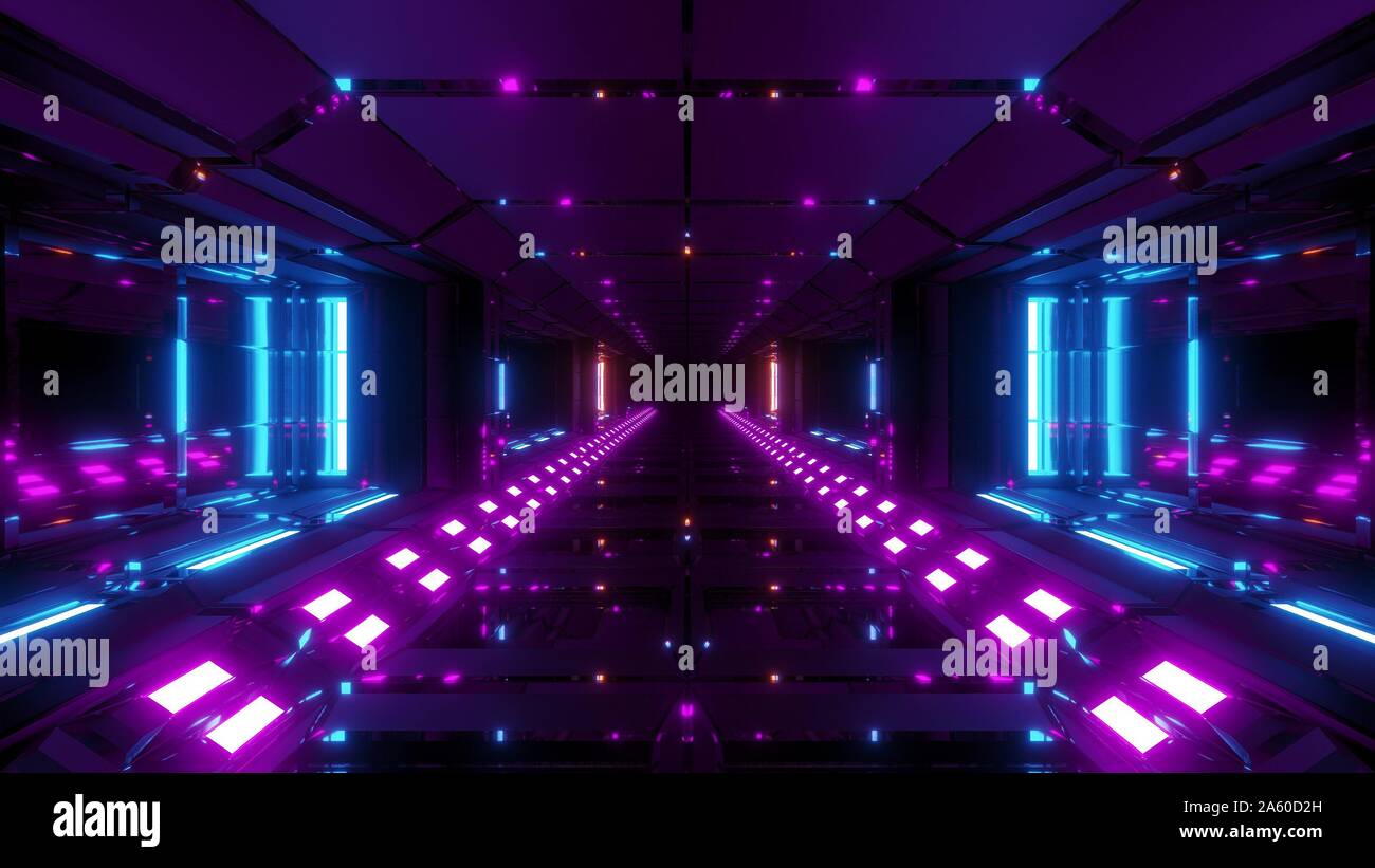 futuristic scifi metal tunnel corridor with nice glowing lights 3d ...