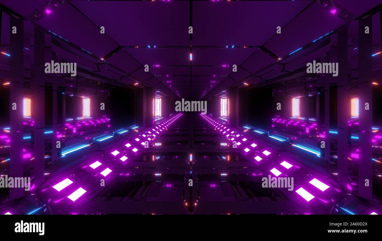 futuristic scifi metal tunnel corridor with nice glowing lights 3d ...