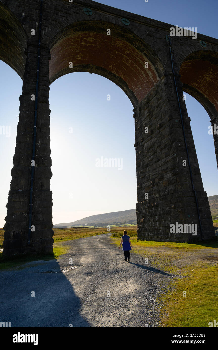 One of the giant arches of the Ribblehead Viaduct on the Settle to Carlisle Railway Line, North Yorkshire. Stock Photo