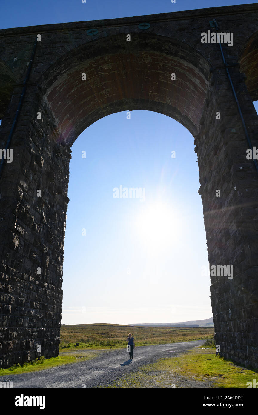 One of the giant arches of the Ribblehead Viaduct on the Settle to Carlisle Railway Line, North Yorkshire. Stock Photo