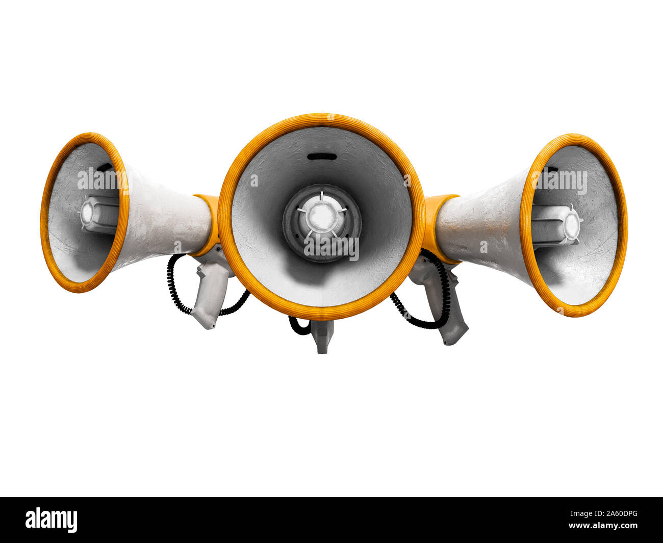 Group of speaker speakers white with yellow accents 3D render on white