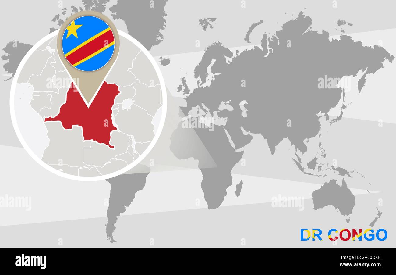World Map With Magnified DR Congo DR Congo Flag And Map Stock Vector World Map With Magnified Dr Congo Dr Congo Flag And Map 2A60DXH 
