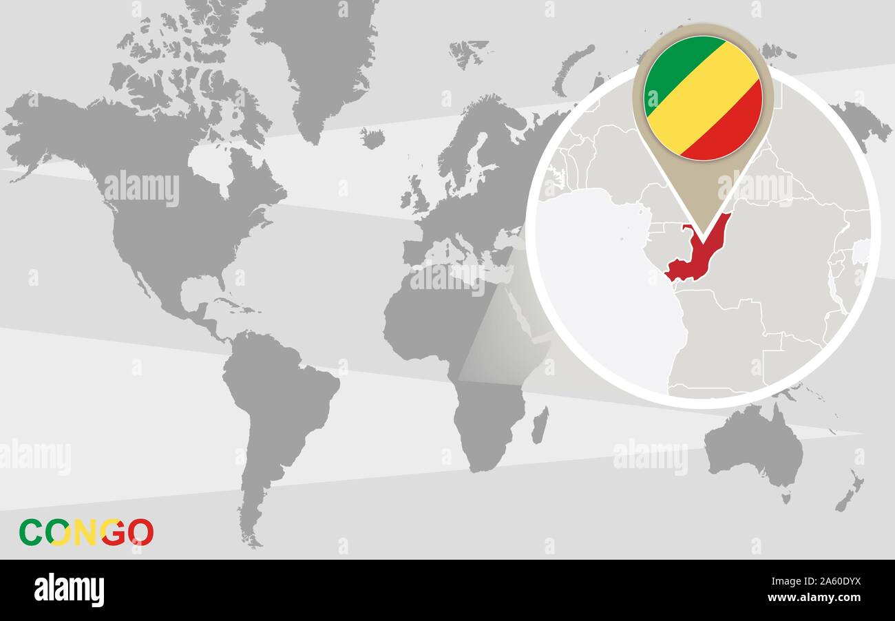 World map with magnified Congo. Congo flag and map Stock Vector Image ...