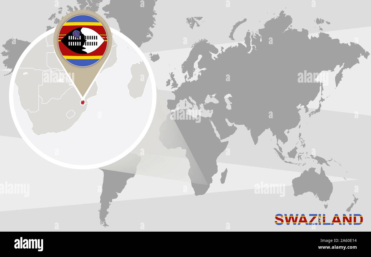 World Map With Magnified Swaziland Swaziland Flag And Map Stock Vector World Map With Magnified Swaziland Swaziland Flag And Map 2A60E14