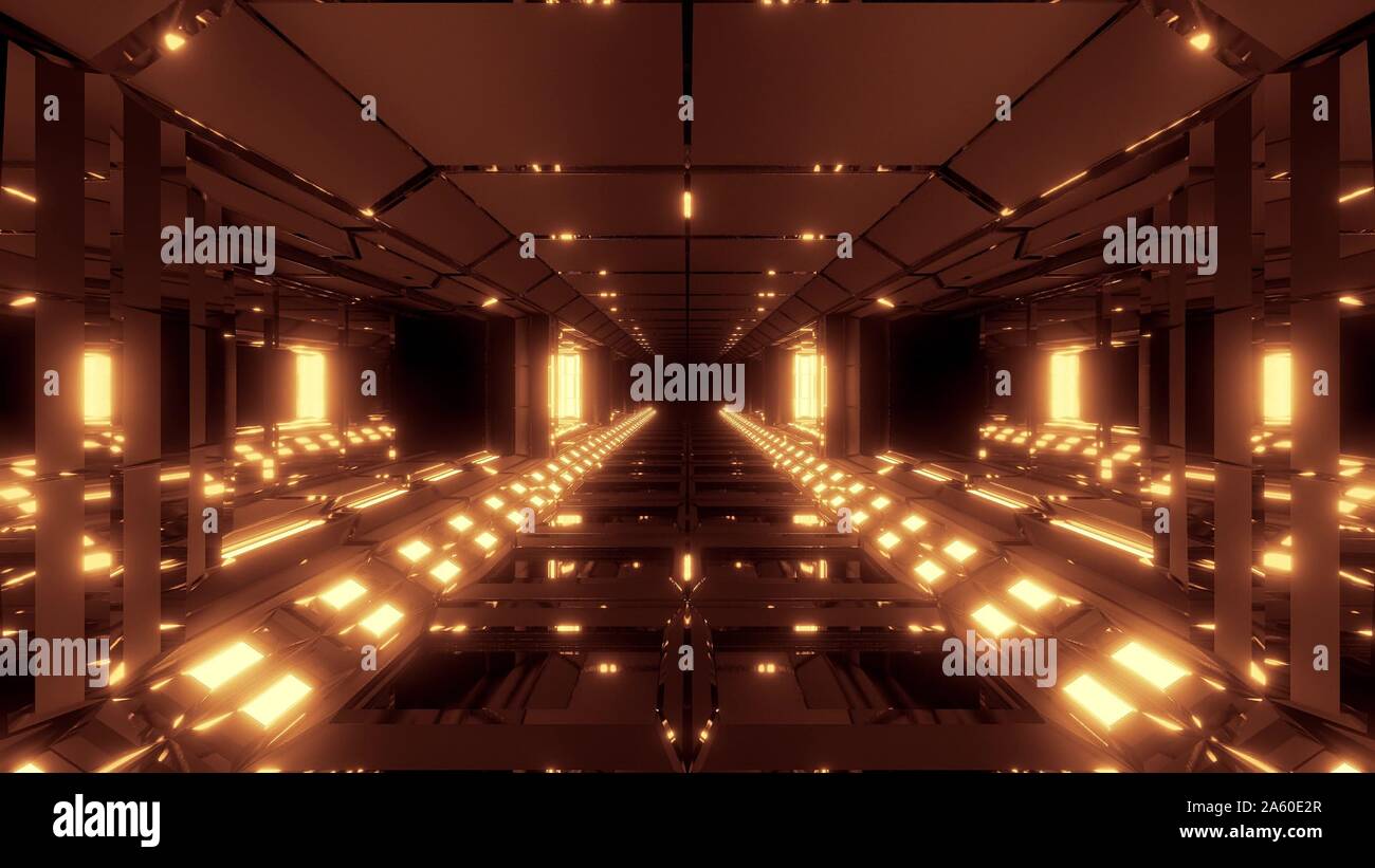 futuristic scifi metal tunnel corridor with nice glowing lights 3d ...