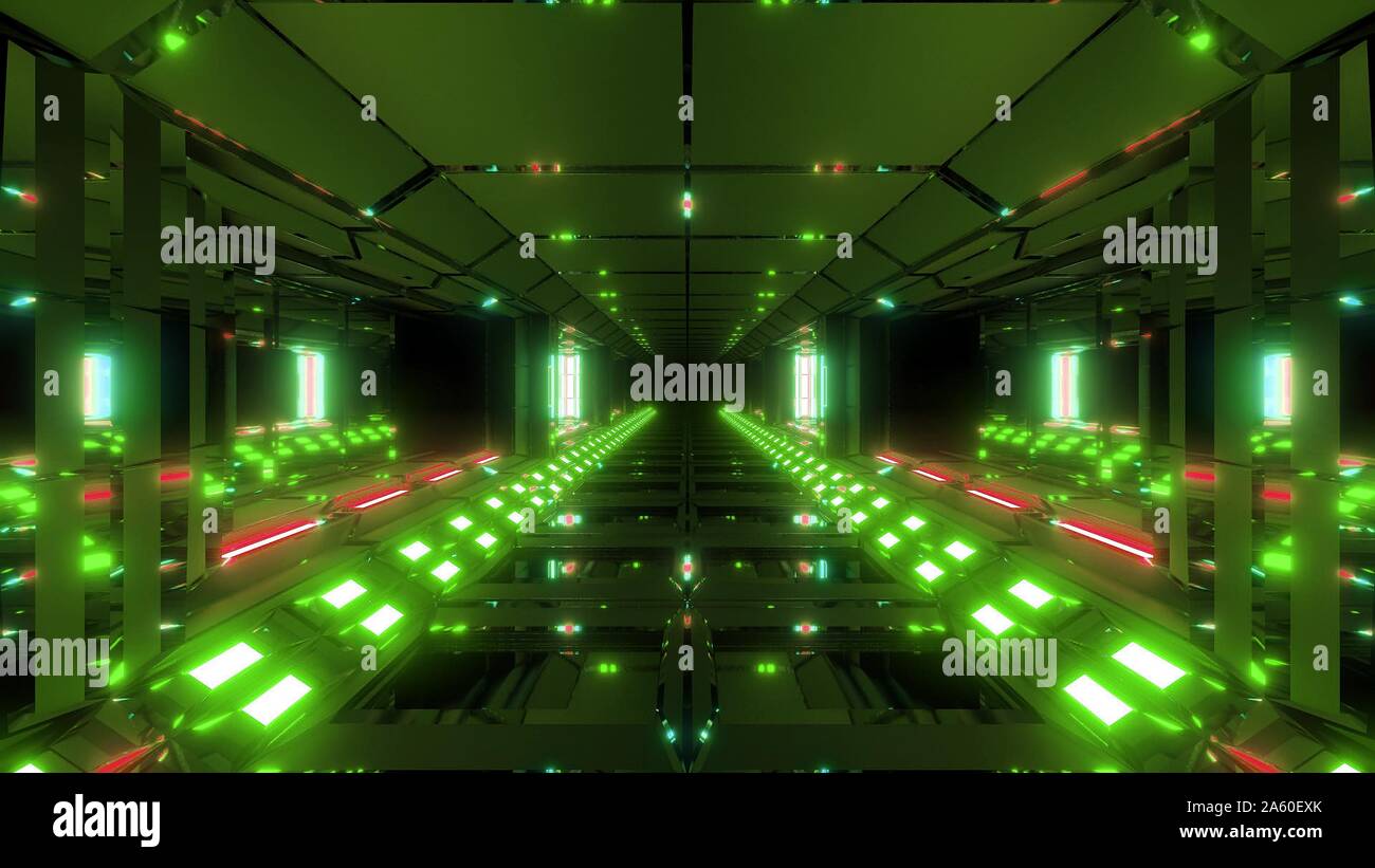 futuristic scifi metal tunnel corridor with nice glowing lights 3d ...