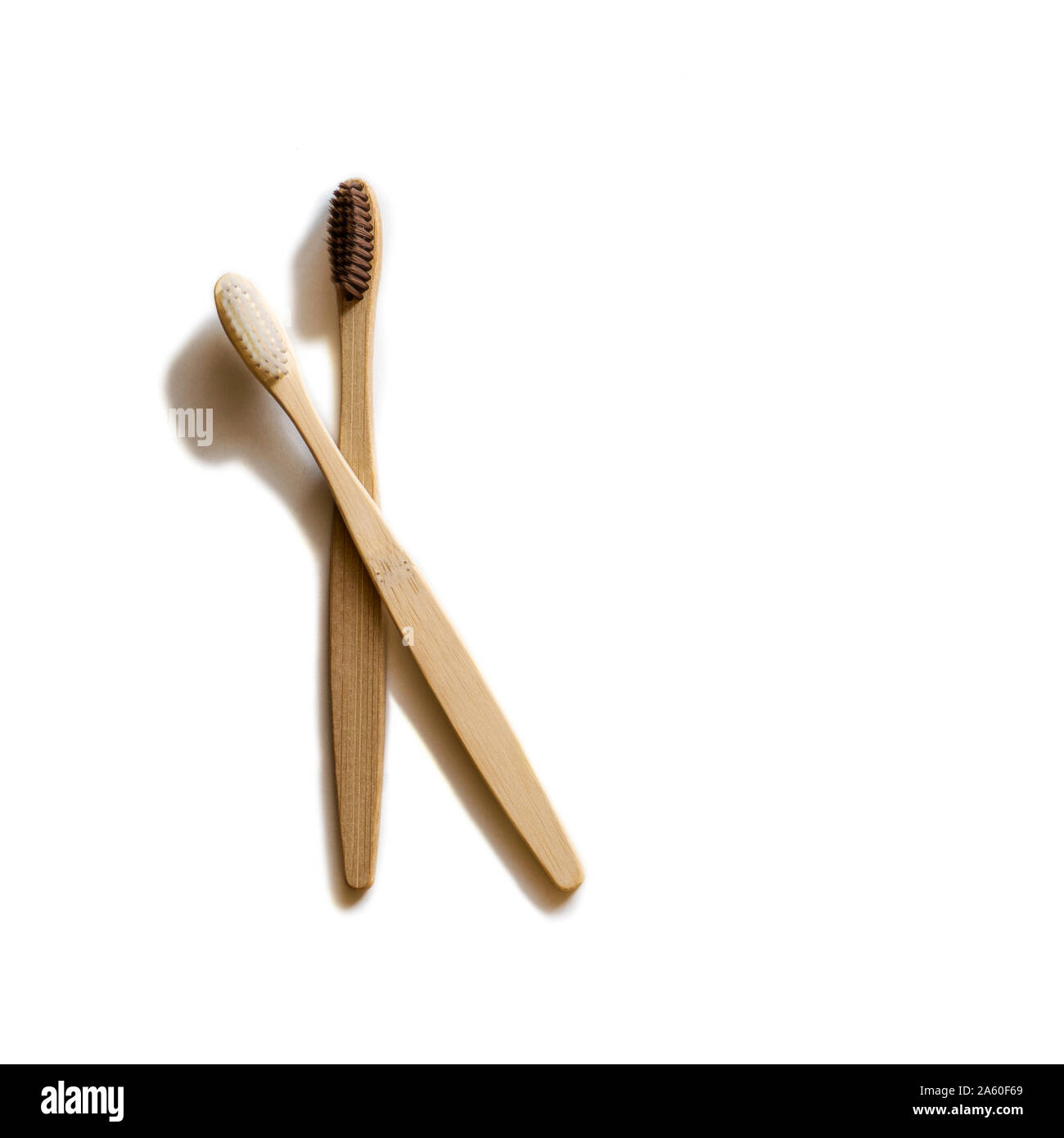 Two bamboo toothbrush isolated on white background. Zero waste concept ...