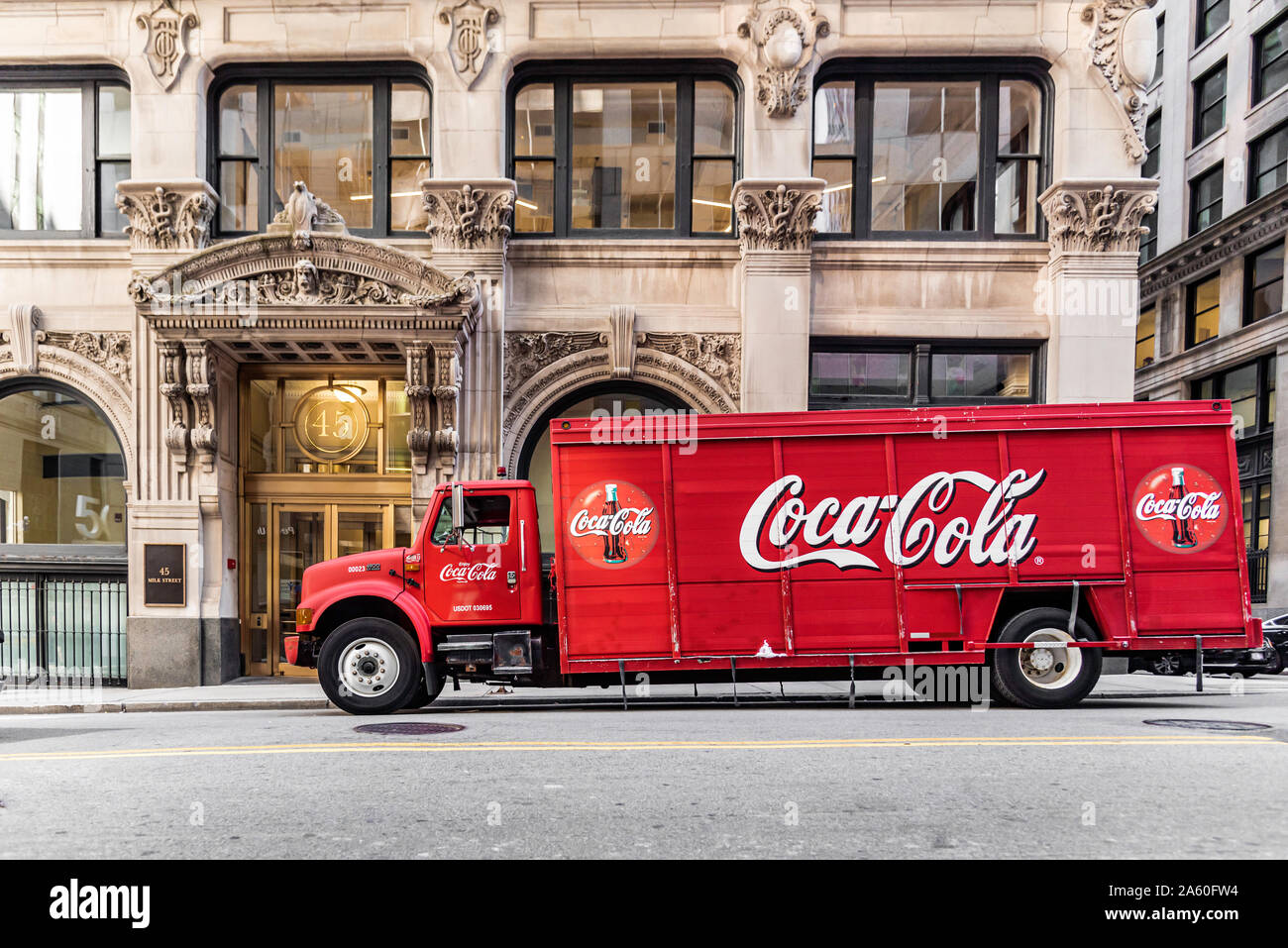 Coca Cola truck parked in a street in Boston USA Stock Photo