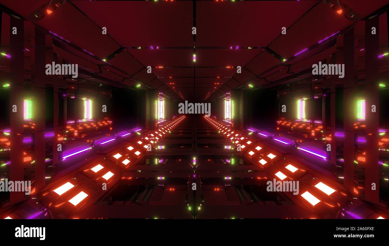 futuristic scifi metal tunnel corridor with nice glowing lights 3d ...