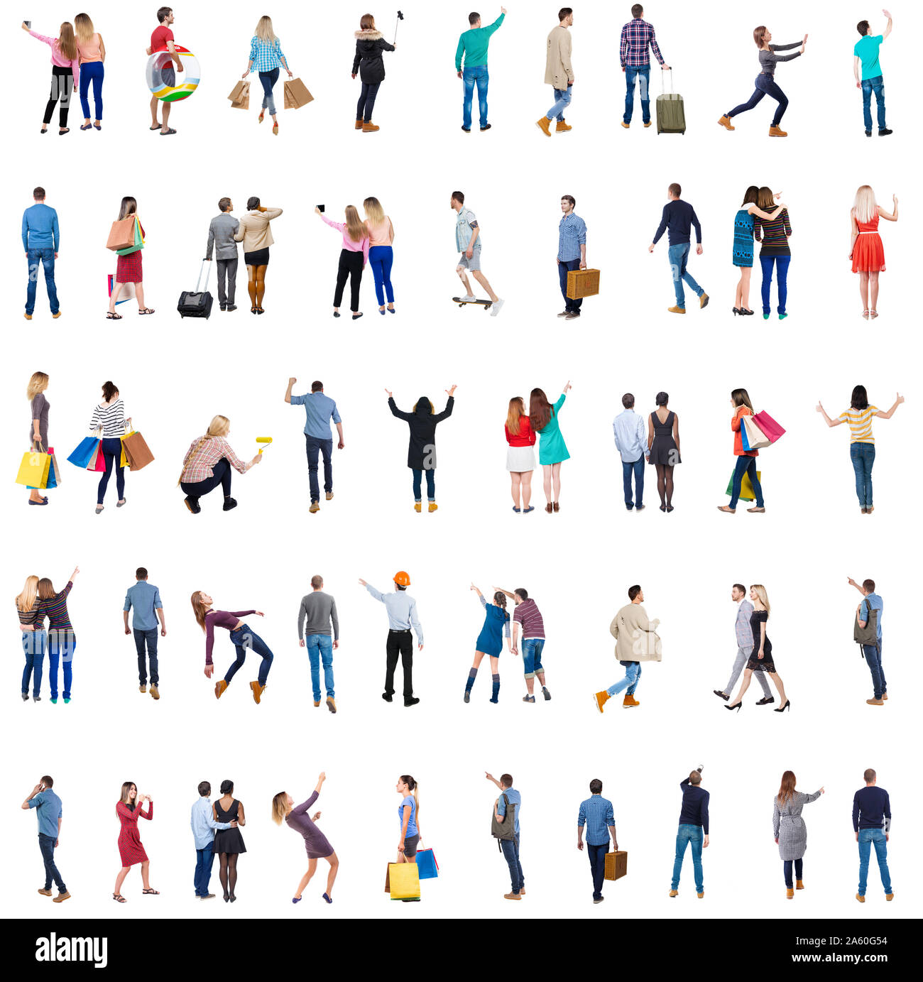 Collection " Back view people ". Rear view people set. backside view of