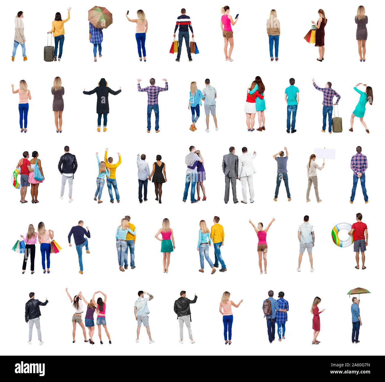 Collection " Back view people ". Rear view people set. backside view of