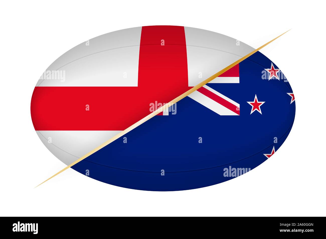 England versus New Zealand, concept for rugby tournament. Vector flags stylized Rugby ball. Stock Vector