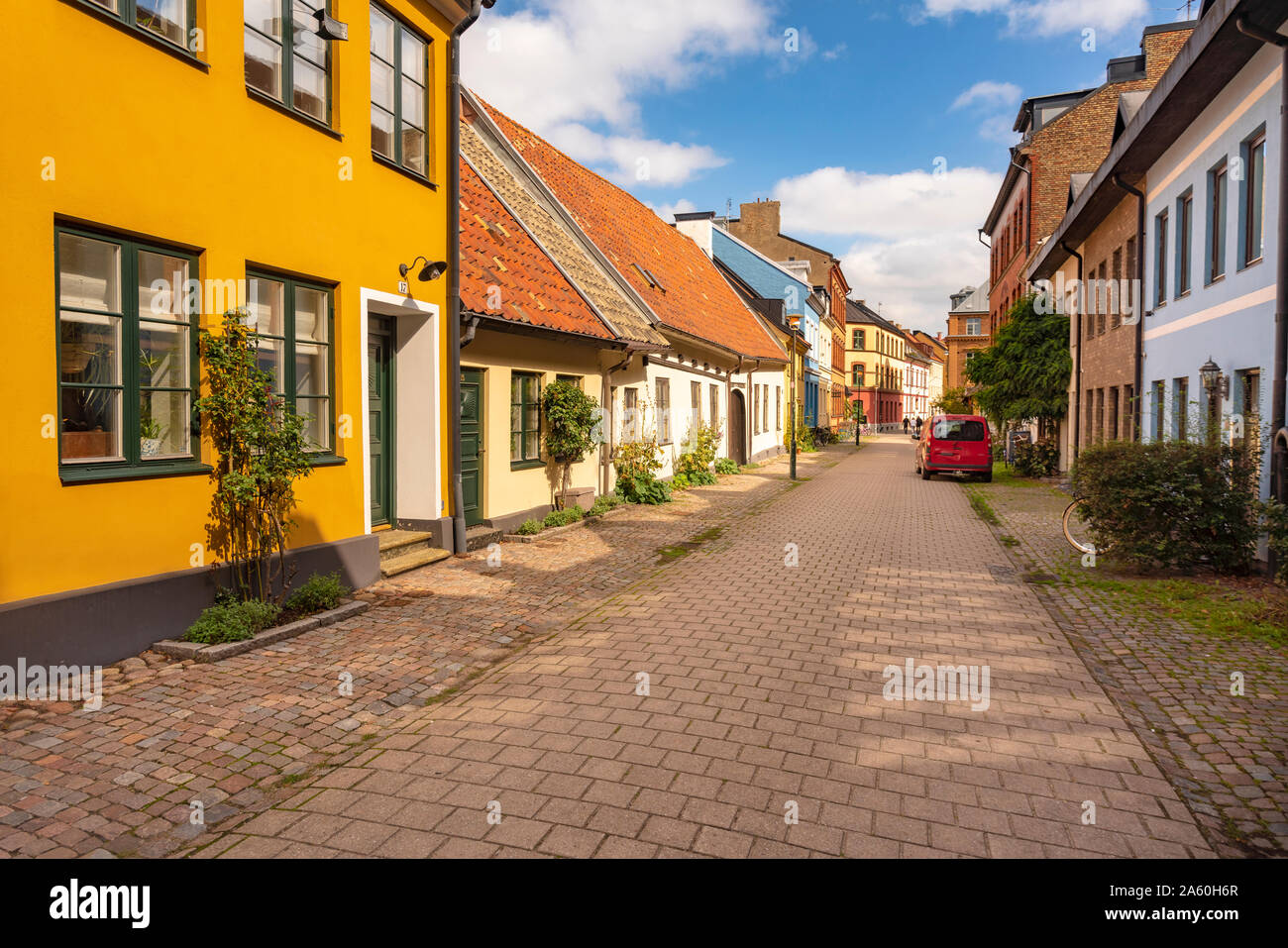 Street amidst residential buildings in Malmo, Sweden Stock Photo