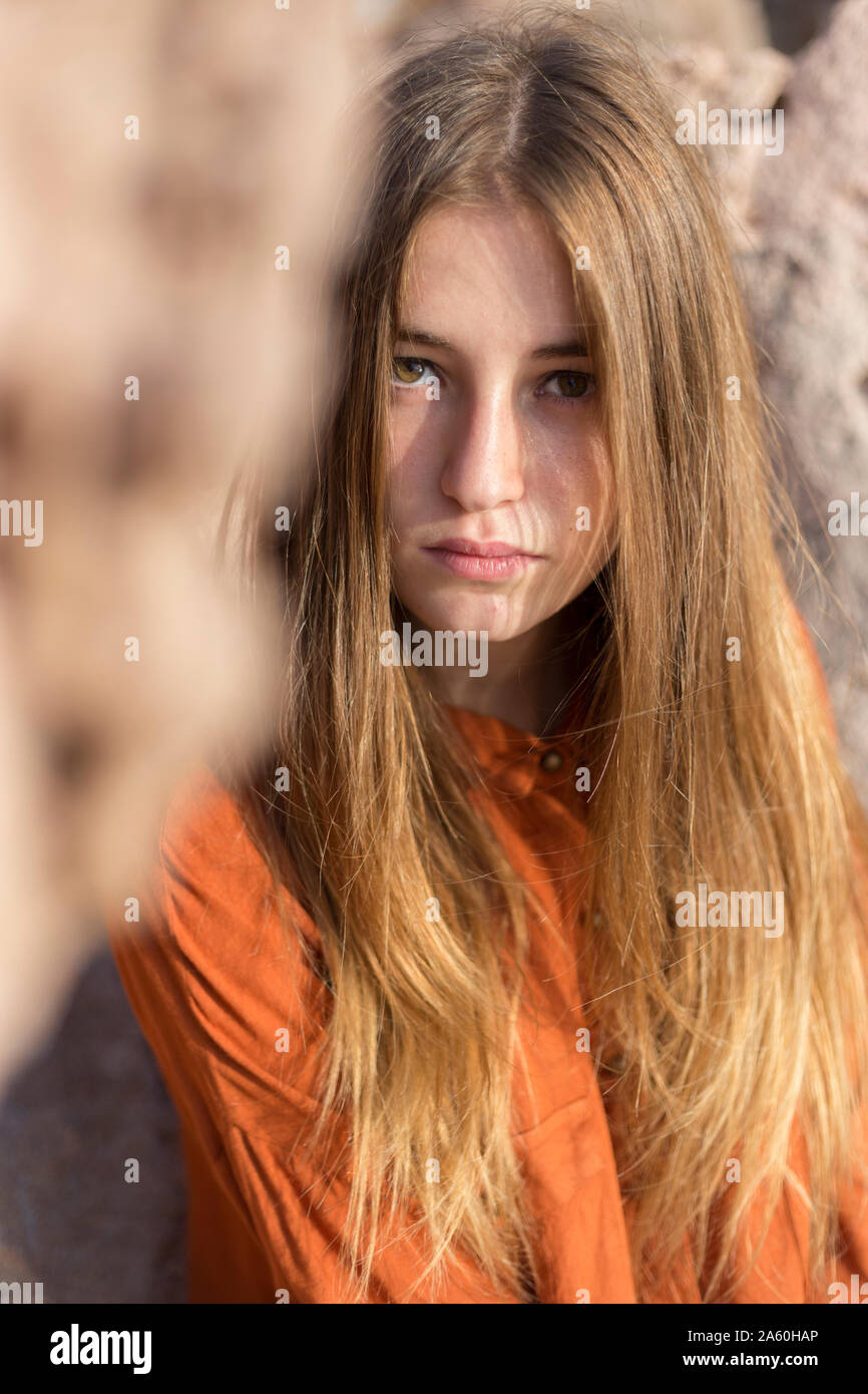 Portrait of a female teenager outdoors Stock Photo