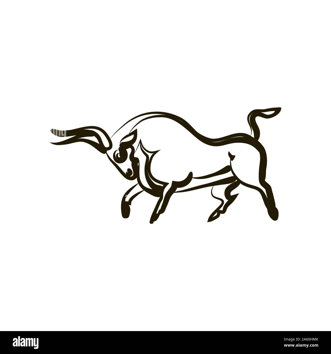 Graphic bull silhouette isolated. Hand drawing. Attacking bull. Side view.  Vector black and white illustration. Symbol of strength, power, fertility  Stock Vector Image & Art - Alamy