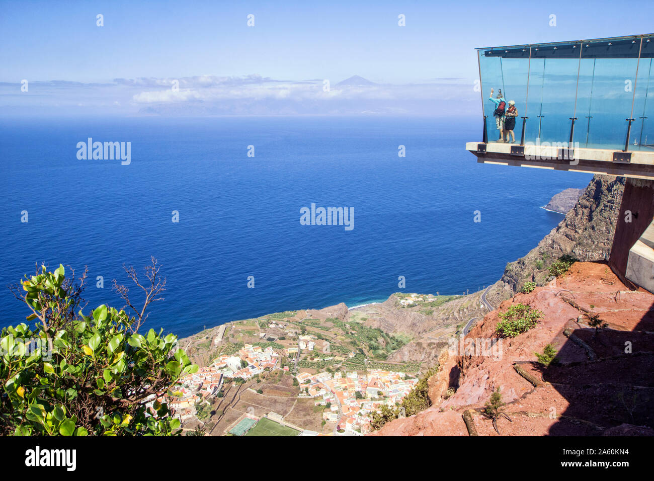 Tourists at Mirador de Abrante viewing platform, La Gomera, Canary Islands, Spain Stock Photo