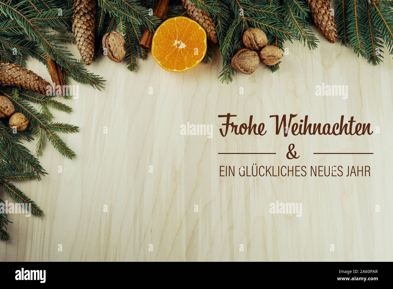 Frohe Weihnachten und ein gluckliches Neues Jahr, Christmas postcard Stock Photo