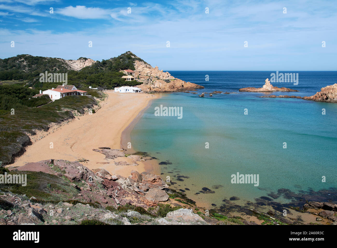 Scenic view of Balearic Islands against sky during sunny day, Spain Stock Photo