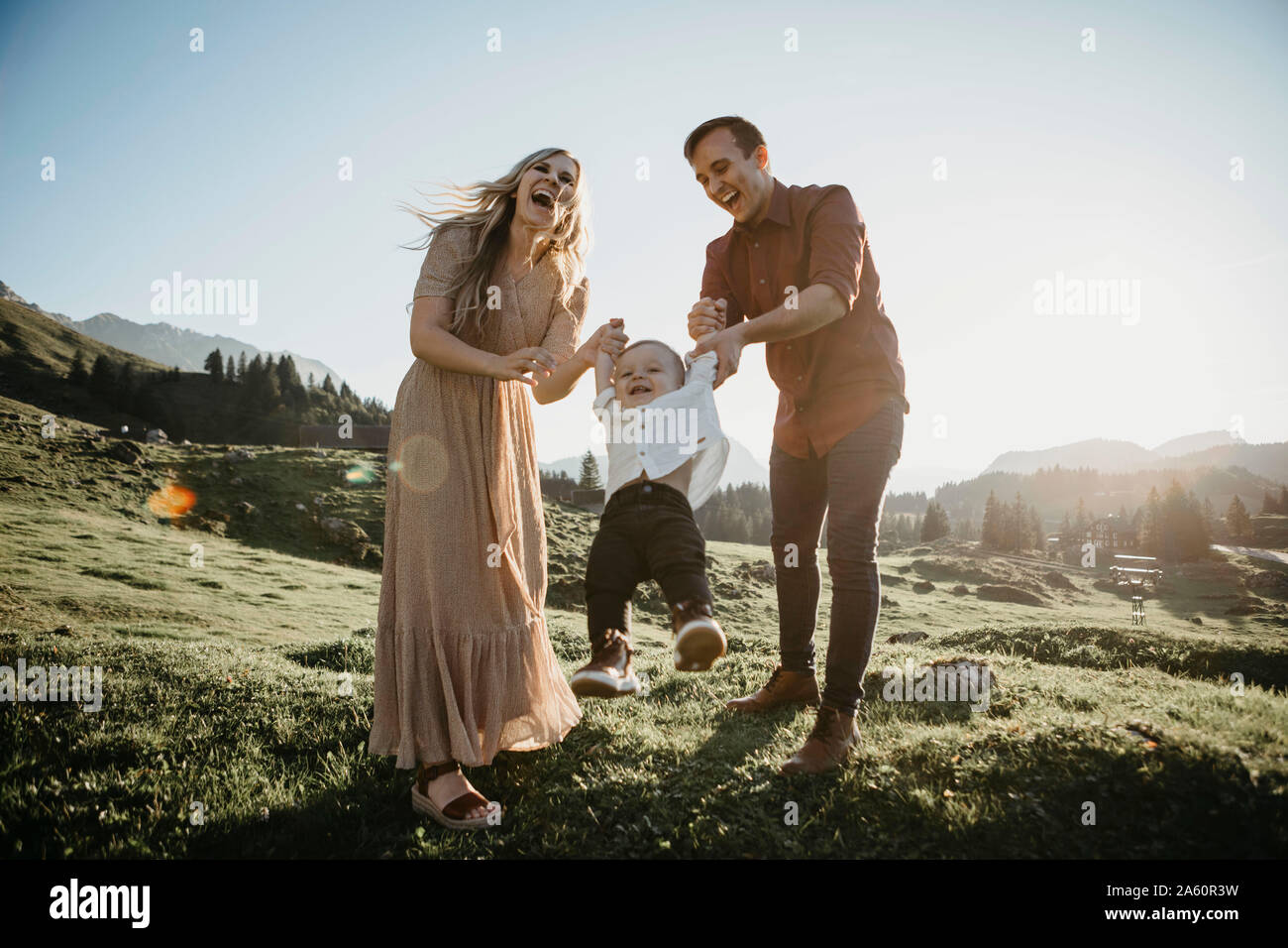 Happy Family Hiking Alpine Meadow High Resolution Stock Photography and ...